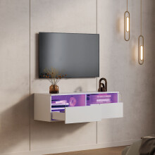 (Weiß, 100cm x 30cm x 33cm) radelldar Lowboard Fernsehschrank, hängend Lowboard, TV Schrank mit LED-Beleuchtung
