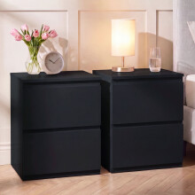 (Black) Denver 2 Drawer Bedside Chest, Large, Modern Nightstand Storage Table- Set of 2