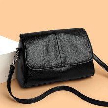 (Black) Retro Oil Wax Leather Crossbody Bag,with Textured and Vintage Feel,Simple and Elegant Flap Design,and Adjustable Shoulder Strap