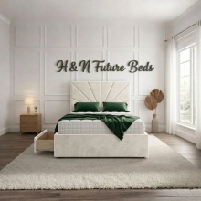 (Blue(No Mattress), 3ft Single(2 Drawer)) Sunrise Panel Divan Bed Base Plush Velvet Upholstered Drawers Storage Bed 54" Headboard
