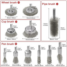 11 Pcs Metal Carbon Steel Wire Wheel for Drill Set, Wire Brush Drill Attachments for Rust & Paint Removal, 1/4" Shank