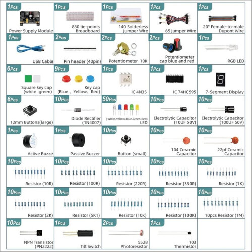 For  R Component Pack Beginner Star Electronic Components Electrolytic Resistor Led 830 Hole Breadboard Kit 2