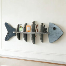 Wooden Fish Wall Shelf,Nautical Coastal Shelf Bathroom Wall Decor Fish Beach Decor Display Shelf,Ocean Decoration