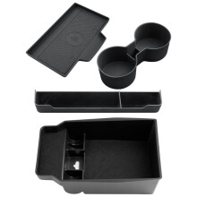Center Console Organizer Set for CX-5 2026 Armrest Storage Box Tray Rear Cup Holder Wireless Charging Silicone Pad