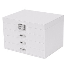 Coffret à Bijoux de Luxe en Cuir à Plusieurs Niveaux avec Tiroir, Capacité pour Boucles D'Oreilles, Bagues et Colliers, Blanc
