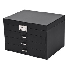 Luxury Jewelry Box Multi-Layer Leather Jewelry Storage Box with Drawer Large Capacity for Earrings Rings Necklaces Black