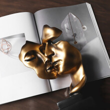 Sculpture Home Decor Mask Gold Statue Face Modern Resin Figures for Decoration Desk Office Table Couple Mask Crafts