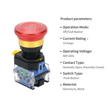 Emergency Stop Button 10A 22mm Latching Push Button , Aluminum Alloy Round Emergency Stop , 1NO 1NC 440V
