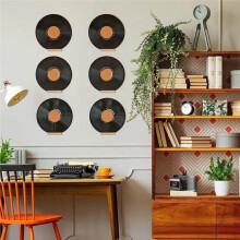 6pcs Wooden Vinyl Record Display Shelf - Wall Mountable LP Album Holder for 12-Inch Records, Modern Storage Rack