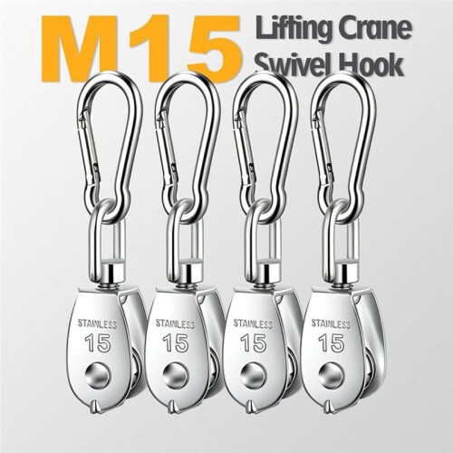 4Pcs M15 Single Pulley Block, Wire Rope Cable Pulley with Spring Snap Hook, Wire Towing Wheel