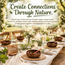 24 Pcs Bulk Polished Coconut Bowl and Wooden Spoon Sets Polished Coconut Salad Smoothie Bowls, Kitchen Dinnerware