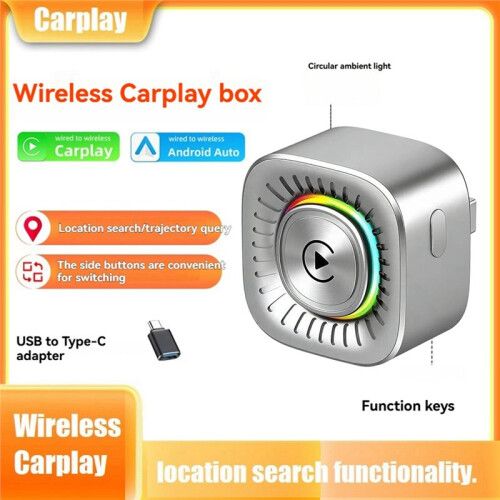 2in1 Wireless Carplay Android AUTO Location Finder Function AI Box Adapter Bluetooth5.0+WiFi Wired to Wireless Carplay B 1