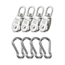 4Pcs M15 Single Pulley Block, Wire Rope Cable Pulley with Spring Snap Hook, Wire Towing Wheel