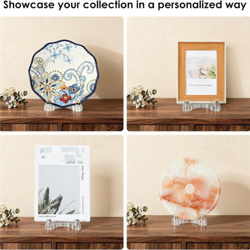 Acrylic Easel Display Stand for 8" to 12" Plates, Frames, and Artwork - Adjustable Clear Holder
