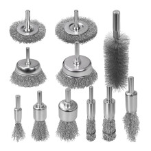 11 Pcs Metal Carbon Steel Wire Wheel for Drill Set, Wire Brush Drill Attachments for Rust & Paint Removal, 1/4" Shank