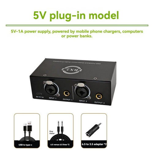 Dual Channels Passive Hum Eliminator Box Fully Automatic Feedback Suppressor for Audio Equipments Cable Set 1