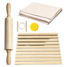 13 Pcs Pottery Tools Kit with 5 Size Teaching Rolling Mud Stick Guides, Wood Rolling Pin & Clay Fabric