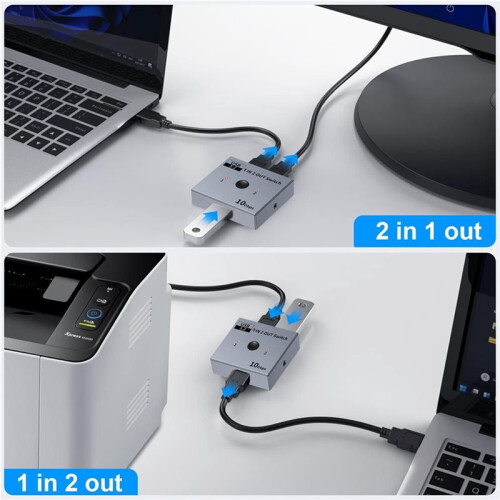 USB 3.2 10Gbps KVM Switcher Selector 1 in 2 Out KVM A Hub Hosts for Computer Laptop PC Share Printer Sharing 1