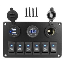 Panel de Interruptores de Palanca Digital LED de Voltímetro, 6 Grupos, Impermeable, Disyuntor para Coche y , Puertos USB Duales Encendido/Apagado