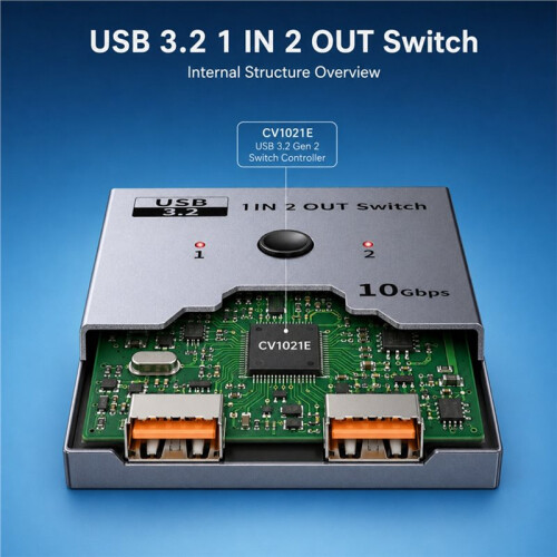 USB 3.2 10Gbps KVM Switcher Selector 1 in 2 Out KVM A Hub Hosts for Computer Laptop PC Share Printer Sharing 2