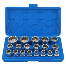 1/2 Inch Drive Multi-Tooth Torx Socket Set 19Pcs with Sizes 8-32 mm, Includes E10-E40 for Versatile Use