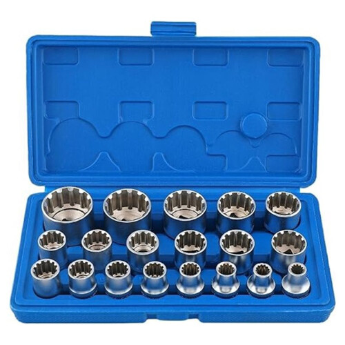 1/2 Inch Drive Multi-Tooth Torx Socket Set 19Pcs with Sizes 8-32 mm, Includes E10-E40 for Versatile Use