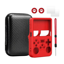 Für R36S Spielkonsole Silikonhülle Schutzhülle Handheld-Tasche Gehärtetes Glas Bildschirmschutzfolie Aufbewahrungstasche A