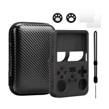 Für R36S Spielkonsole Silikonhülle Schutzhülle Handtasche Gehärtetes Glas Display Schutzfolie Aufbewahrungstasche B