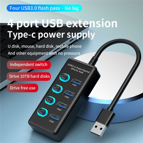 4  USB 3.0 Hub High Speed USB Splitter with  USB Extender for Laptop PC U Disk Mouse Keyboard 5Gbps Data 2