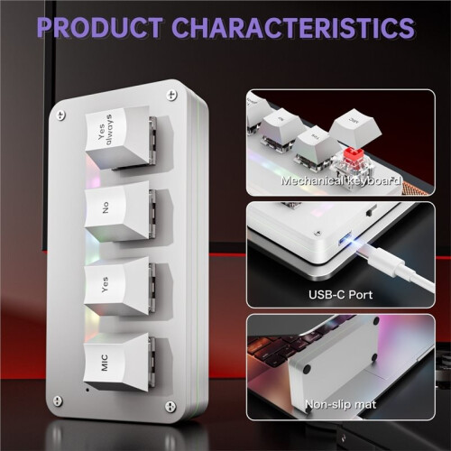4-Key Customize Wireless Voice Input Keyboard Macro Knob Copy Paste Shortcut Key Keyboard Vibecoding Keyboard White 1