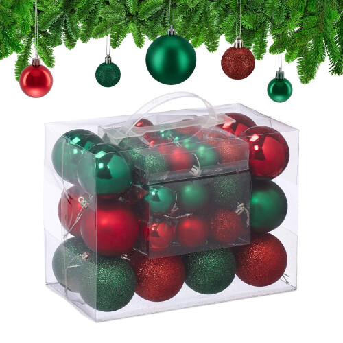 Christmas Tree Baubles Set, Red & Green, Various Finishes 1