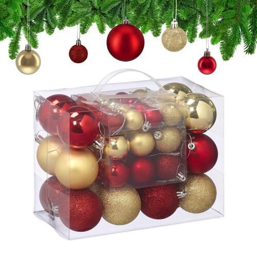 Christbaumkugeln-Set, Rot & Gold, verschiedene Größen 1