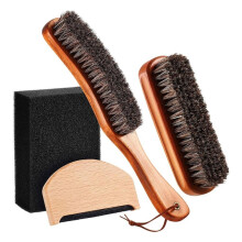 4-Teiliges Pferdehaar Filzhut Bürsten-Set mit Reinigungsschwamm Cowboy-Hut Holz Fedora Hut Reinigungsset Baseballmütze Fussel