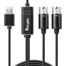 HiFing Conversor de Cabo 5Pin MIDI para USB, Adaptador de Interface MIDI para Piano Digital, Bateria Eletrônica, Edição de Música, Plug &
