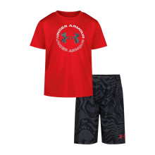 (3-4 Years, Red/Black) Under Armour Boys Tech Large Logo T-Shirt & Shorts Set
