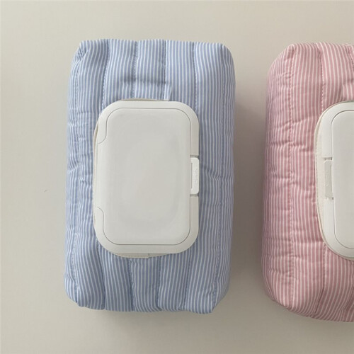 Capas de Lenços Umedecidos de Tecido Listrado Reutilizáveis para Casa e Viagem Rosa 1