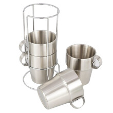 Stackable Espresso Cups Set of 4 - Stainless Steel Camping Coffee Mugs with Stand for Home & Cafe