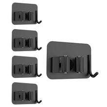 Mop Broom Holder No Drill, Mop Broom Organizer Wall Mounted with Hooks Hanger, Stainless Steel for Bathroom, Kitchen