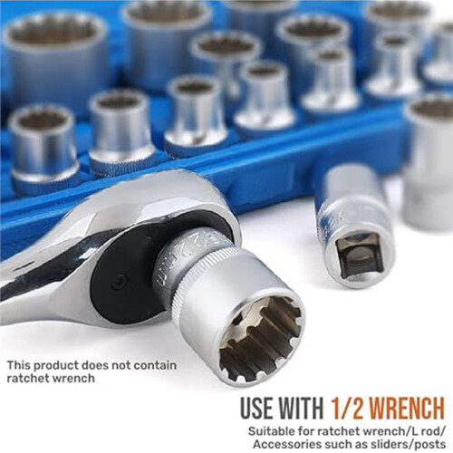 1/2 Inch Drive Multi-Tooth Torx Socket Set 19Pcs with Sizes 8-32 mm, Includes E10-E40 for Versatile Use 2