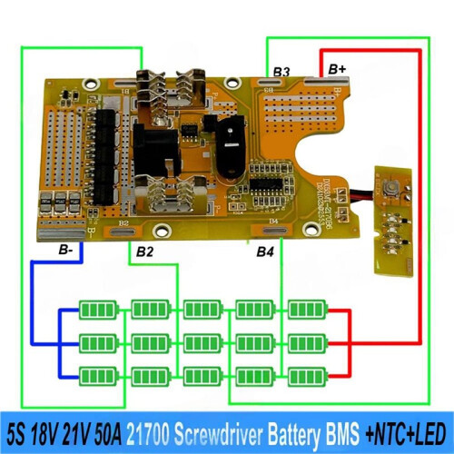 5 Core 21700 Battery Storage Box Case with 50A BMS PCB Board NTC Temperature Control for  18V/21V 2