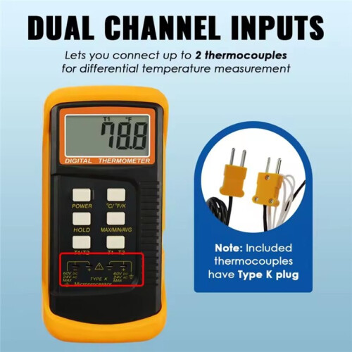 Digital Thermometer Handheld & Desktop Use Large LCD Display High Accuracy with K-Type Sensor 1