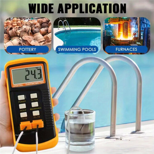 Digital Thermometer Handheld & Desktop Use Large LCD Display High Accuracy with K-Type Sensor 2
