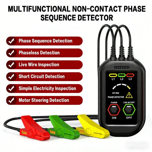 Non-Contact Phase Sequence Detector 3 Phase AC Voltage Tester Phase Absence Indicator Motor Rotation Finder AC70-1000V 1