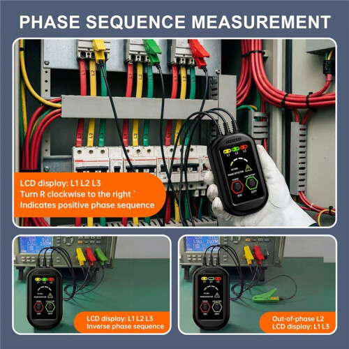 Non-Contact Phase Sequence Detector 3 Phase AC Voltage Tester Phase Absence Indicator Motor Rotation Finder AC70-1000V 2