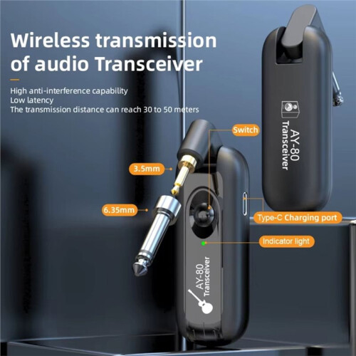 2.4GHz Wireless Guitar System Transmitter Receiver for Instant Pairing Guitar Wireless Transmission Audio Transceiver 2