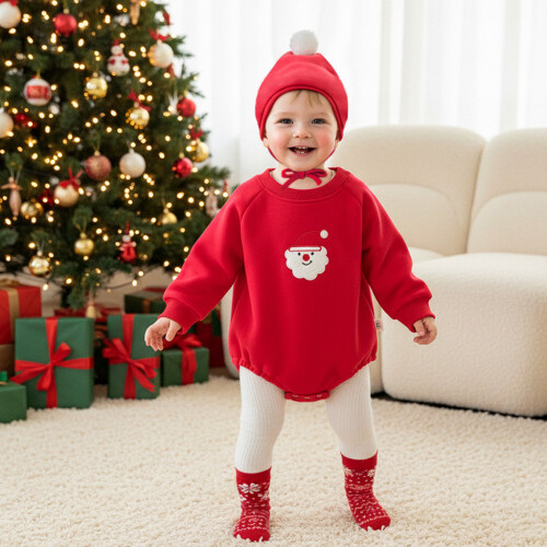 (Red ,80cm)Pezzo unico manica lunga bambino con materiale spesso e cappuccio Natale per 2