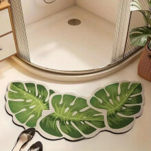 (Black,50x120cm)Elegante tappetino bagno tema piante con fondo antiscivolo silicone poliestere Quickdry per zona doccia