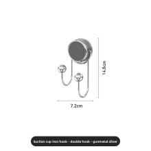 (Double Hook Gray)Ventouse Notrace Crochet Mural avec Finition Fer En Transparent pour Organisation Intérieur