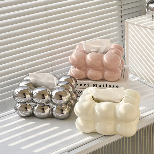 (Beige)Decorative Ceramic Tissue Case With Waterproof Design For Kitchen Decor Bathroom 1