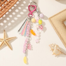 (Pink) Cute Animal Keychain With Starry Heart And Water Drop Pattern For Kids Teens